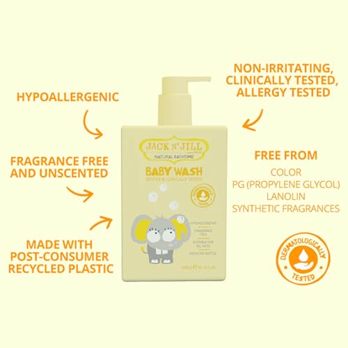 Image of Jack N' Jill Natural Bathtime Baby Wash - Baby Wash for Sensitive Skin, Hypoallergenic, Fragrance Free Dermatologically Tested, Perfect for Newborns, Vegan - Scent Free, 300 mL Bottle (Pack of 3)