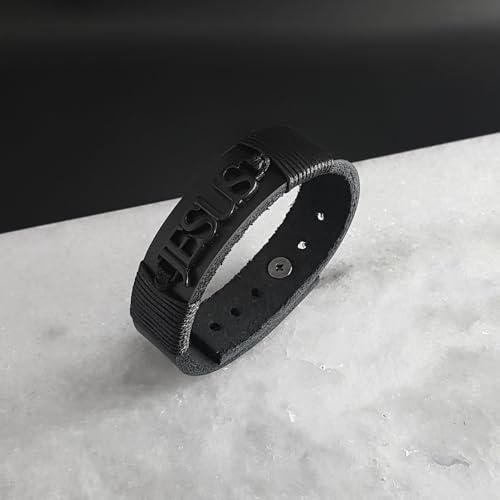 Pulseira Masculina de Couro Jesus Preta