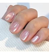 Cat Eye Press on Nails Short Square Fake Nails With Glitter Designs Pink False Nails Acrylic Glue...