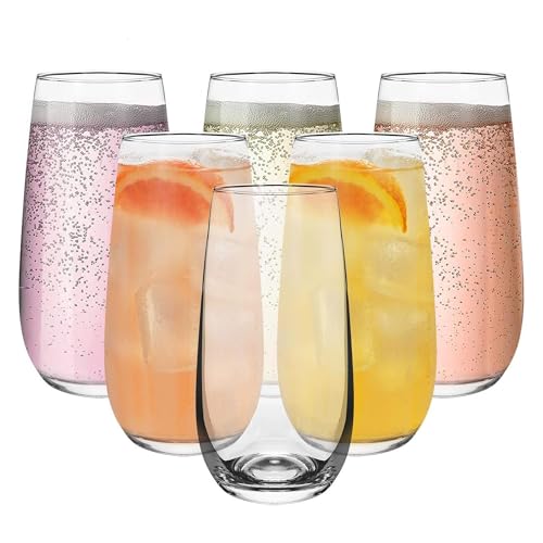 Vinsani 6 x 490ml Hiball Glasses - Modern Highball Stylish Tall Drinking Tumblers for Cocktails Water Juice Durable Glassware for Everyday Use & Entertaining - Dishwasher Safe