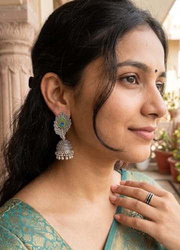 Image of Oxidized Designer Stud Earrings Set of 16 with Folding Jewelry Box | Traditional & Modern Earring Set for Women & Girls