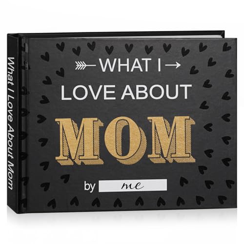 Artmag What I Love about Mom, 50 Things Fill-in-the-Blank Journal Love Mini Book for Mother's Day Birthday Christmas Gifts Book for Mom Black