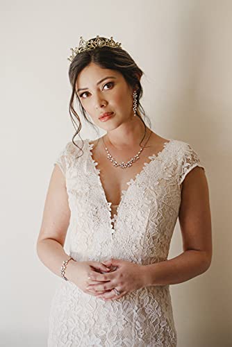 Sweetv Silver Bridal Jewelry Set For Wedding, 3-Pcs Long Floral Necklace Earring Bracelet Sets For Brides, Bridesmaids, Elegant Marquise And Cubic Zirconia Jewelry Set For Women Party Prom Gifts #TOP2