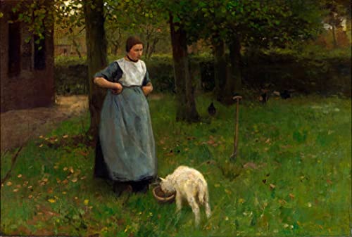 Tableau Femme de Laren avec agneau Anton Mauve impression d'art premium 60x90cm