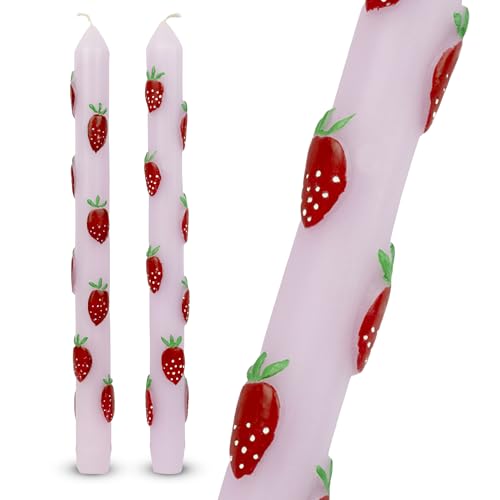 2 x Hand Painted 3D Pink Strawberries Dinner Candles |