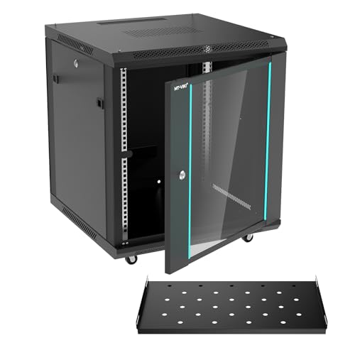 MT-VIKI 12U Server Cabinet Network Rack Vented Enclosure w/Moving Wheel, 0.8mm Thick Steel, 23.6‘’ Deep (600mm), for 19'' IT Equipment, Included 1pcs 12'' Depth Rack Shelf