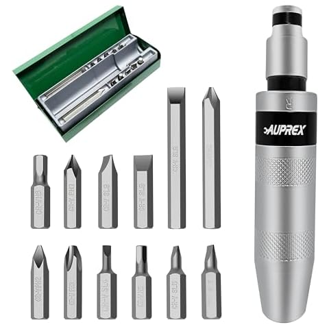 AUPREX Manual Impact Screwdriver, 1/2” Reversible Hand Impact Driver Set, Hammer Screwdriver with 12-Piece CR-V Slotted, Phillips, Hexagonal Bits Set for Removing Rusted Fasteners or Frozen Bolts Cover