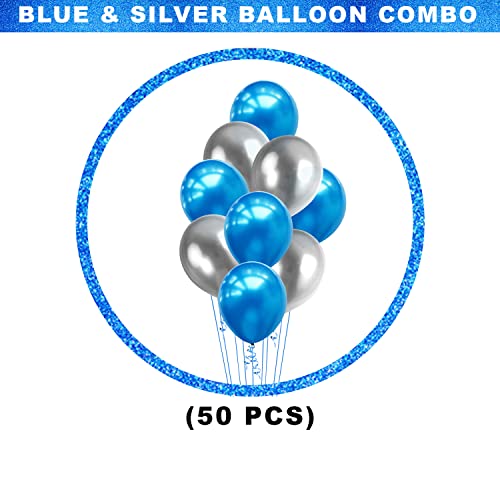 Image of Party Propz Blue And Silver Balloons for Decoration - Pack of 50 Pcs Balloons for Birthday | Space Theme Birthday Decoration | Blue Balloon for Decorations | Metallic Balloon for Decorations (Latex)