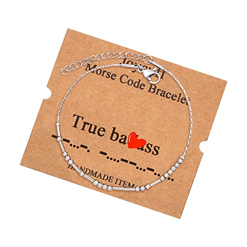 Image of JoycuFF Inspirational Morse Code Bracelets for Women Silver Beads Jewelry Encouragement Mantra Gifts for Her