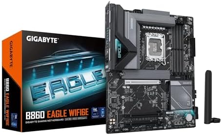 GIGABYTE B860 Eagle WIFI6E Intel Core Ultra (Series 2) LGA 1851 Motherboard, ATX, DDR5, 3X M.2, PCIe 5.0, USB-C, WIFI6E, 2.5GbE LAN, EZ-Latch