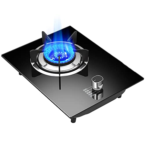 Burner Gas Cooker gas hob Built-in Kitchen Gas Stove，Desktop Gas Hob Cooking ， Black Tempered Glass/Stainless Steel Gas Cooktop, With FFD And Enamel Pan Stands, Cast Iron Pan Support (Black,LPG)
