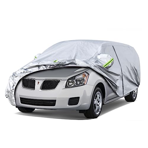Image of Kaugung 6 Layers Car Cover Custom Fit Pontiac Vibe (2002-2008), Waterproof All Weather Resistant Outdoor Indoor Sun Rain Dust S Protection.(USA Warehouse,Within 3-7 Days) Silver