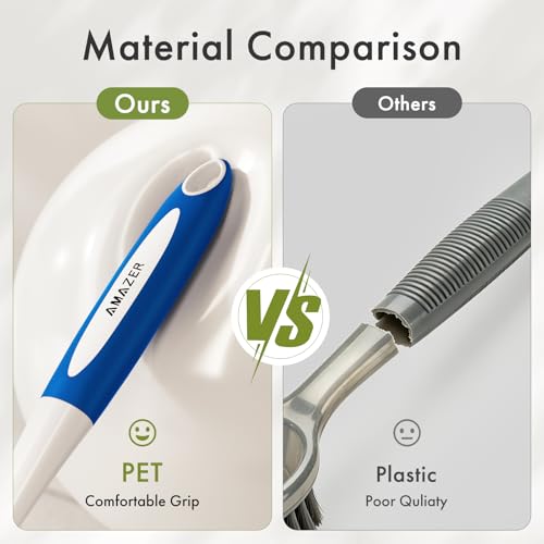Image of Amazer Dish Brush with Handle, 2 Pack Kitchen Scrub Brushes with Built-in Scraper for Cleaning, Dish Scrubber with Stiff Bristles for Sink, Pots, Pans (Blue+Blue)