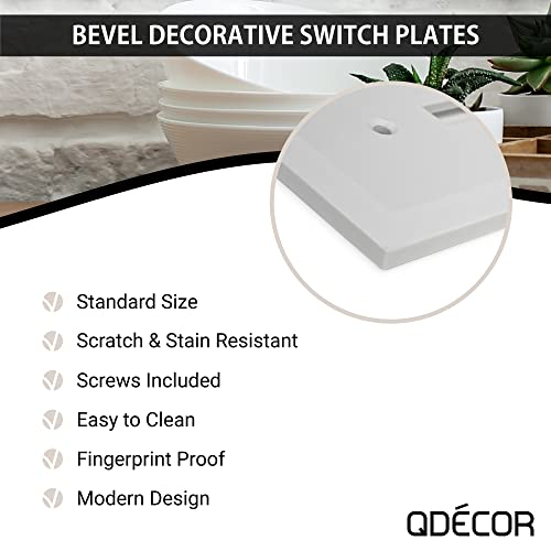 Questech Décor Single Duplex Electrical Outlet Cover Wall Plate, 1-Gang Single Switch Plate Standard Size Receptacle Cover, Decorative Bevel Edge, Bright White Satin Finish #TOP2