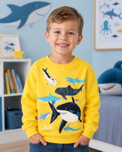 Image of Akyzic Toddler Boys Sweatshirts Cotton Crewneck Truck Shirt Dinosaur Long Sleeve Pullover Tops Tees 2-8T