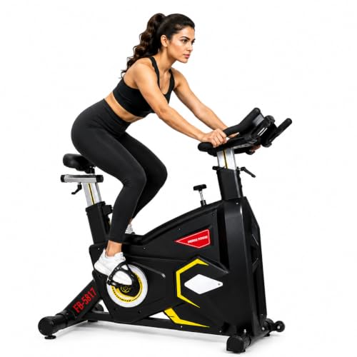 Image of Gym Bike with 26KG Flywheel, Heavy Duty Transformer Spinning bike for Home & Gym, Adjustable Seat & Handlebar Exercise cycle, Friction Resistance, Indoor Cycling Bike 200Kg Capacity (Black)