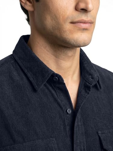 Image of Urbano Fashion Men's Corduroy Full Sleeve Regular Fit Solid Overshirt with Utility Pockets