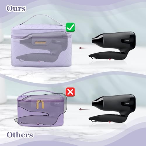 Dajasan Makeup Bag, Travel Cosmetic Bag for Girls Women, Large Capacity Makeup Organizer Case, Travel Toiletry Bag, PU Leather Waterproof 11.81 x 6.7 x 7.09 Inch (Purple) - Thumbnail 7