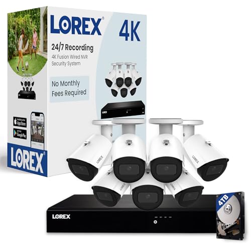 Lorex Fusion 4K Security Camera System with 4TB NVR – 16 Channel (Wired & Fusion WiFi) PoE Wired Home Security System with 7 Bullet IP Cameras – Color Night Vision, Motion Detection (White) -  AZN4K4-167WB