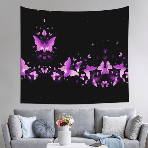 Tapisserie murale papillon violet pour cacher un mur abime et redecorer une chambre
