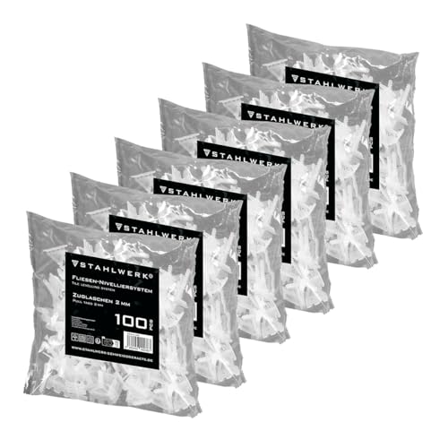 STAHLWERK Sistema de nivelación de azulejos de 3 unidades, lengüeta de tracción de 200 piezas con rosca para colocación profesional de baldosas, ayuda de colocación, sistema de nivelación profesional