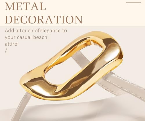 Womens Summer Square Toe Flip Flops Flat Sandals Slip On Shoes Slide Sandals with Gold Metal Decoration Dressy 20253