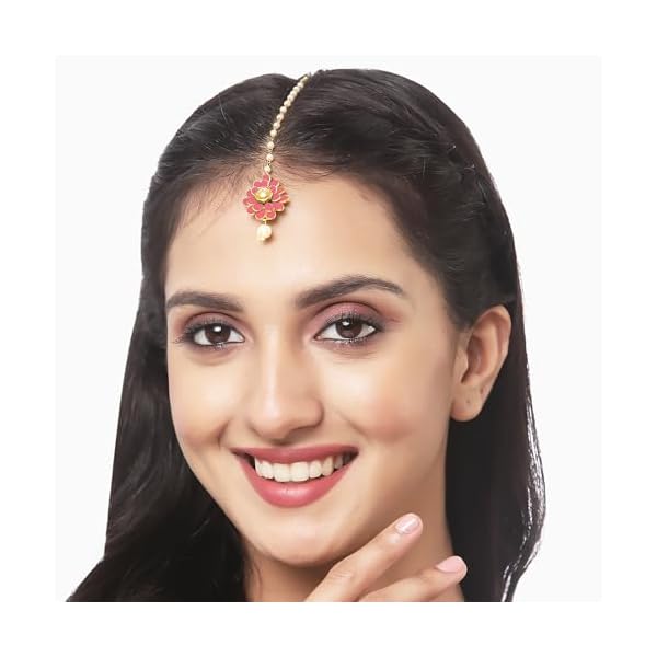 Zeneme Floral Style Attractive Maang-Tikka with Pearls for Girls & Women - Image 5
