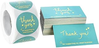 Thank You Cards and Stickers, 200PCS Thank You for Supporting My Small Business Cards and 500PCS Round Stickers, Perfect for small business, Baking Packaging, Envelope Seals Handmade Goods (turquoise)
