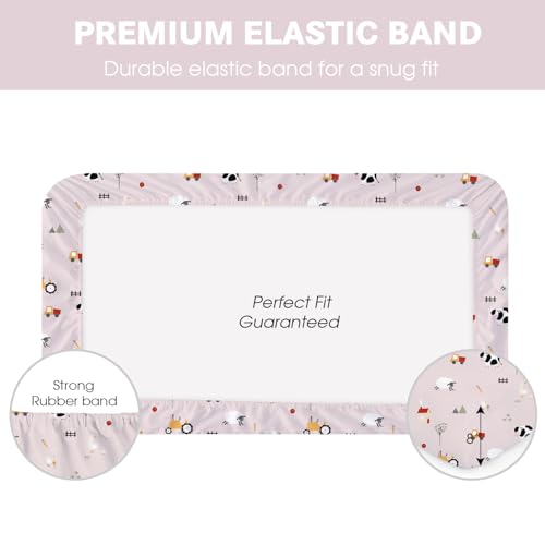 Image of Plushii Crib Sheets for Girls Boys,Baby Crib Sheets Fitted 4PK for Standard Crib and Toddler Bed Mattress,52 inchx28 inchSoft Breathable Microfiber Crib Mattress Cover with Cute Patterns,Ranch-Pink