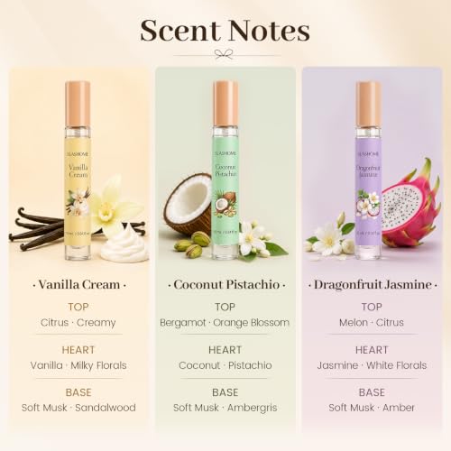 Image of slashome Hair Perfume Set for Women, 3x10mL Alcohol-Free Hair & Body Mist | Vanilla Cream, Coconut Pistachio & Dragonfruit Jasmine, Travel-Size Fragrance for Wigs, Fabric & Pillows, Gift for Her