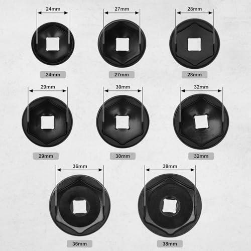 Mayouko 8 Pieces 3/8" Drive Low Profile Oil Filter Cap Wrench Socket Set, 24mm, 27mm,28mm,29mm,30mm,32mm,36mm,38mm,CR-V, Oil Filter Cap Remove and Install Tool Kit - Image 2
