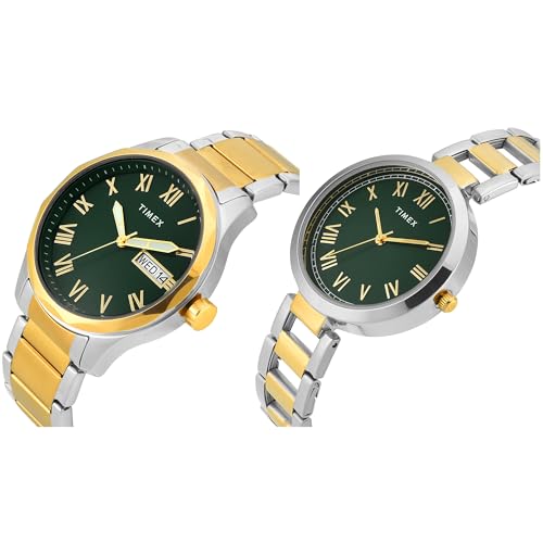 Image of TIMEX Green Round Dial Analog Pair's Watch - TW00PR340