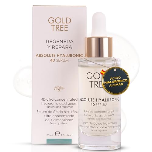 GOLD TREE Serum Facial Ácido Hialurónico 4D Multicapa - Serum con Hidratación Profunda, Firmeza y Elasticidad - Textura Ligera Antiarrugas, Textura Ultraligera + 30 Años - Día y Noche - 30 ml
