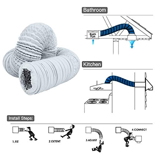 Hon&Guan 3 inch Air Duct - 16 FT Long, White Flexible Ducting HVAC Ventilation Air Hose For Grow Tents, Dryer Rooms,Kitchen - Thumbnail 7
