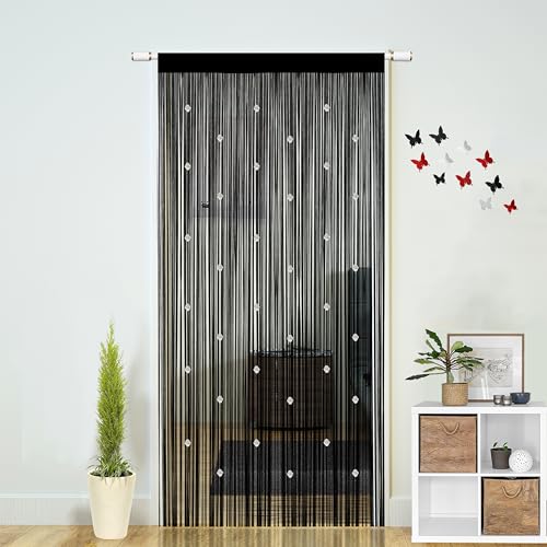 Beaded String Curtains for Doorways Boho Bedroom Decor Hanging Door Wall Beads Closet Window Curtain Room Divider Privacy Decorative (Black 39 W x 79 L)