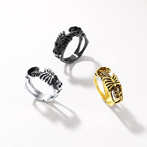 U7 Gothic Skull Ring Stainless Steel Skeleton Biker Ring Men Women 9mm Wide Band Halloween Rings Size 9