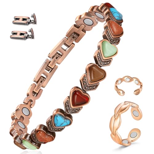 Pulsera de cobre para mujer ajustable de 99.9% cobre puro con imanes