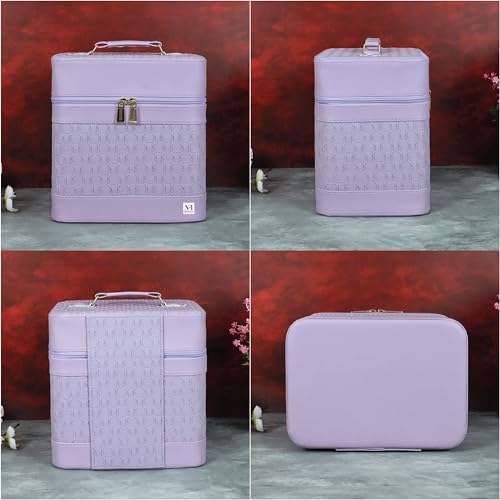 Image of NFI essentials Cosmetic Storage Makeup Bag for Womens Train Case Travel Pouch Organizer Brush Holder Artist Vanity Bridal Trousseau Box for Girls with Silk Scarf Accent