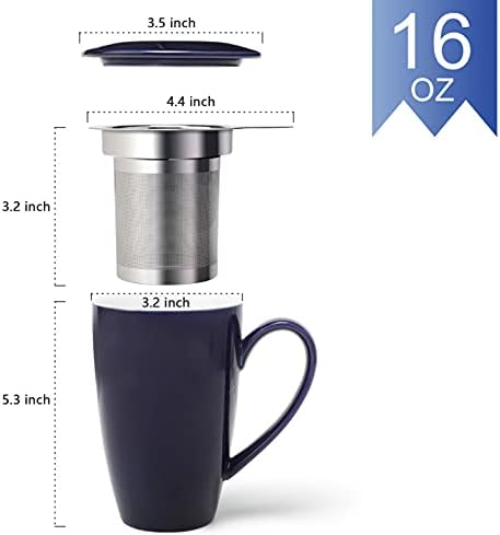 Miniatura 6 de amhomel Taza de té de porcelana con infusor y tapa, taza de té de cerámica de 16 onzas para hojas sueltas, café, cacao y leche, regalo de té para