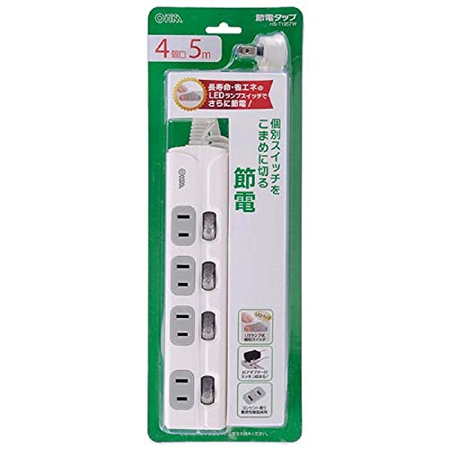 オーム電機 個別スイッチ付 節電タップ(4個口/5m) 00-1957 HS-T1957W