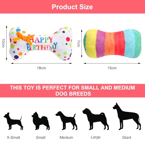 VOSSOT 2 Stück Haustier Hund Geburtstag Knochen Spielzeug Set, Spielzeug für Hunde Langlebiges Kauspielzeug Hundetorte Geburtstag, Spielzeug Hund für Geburtstag Geschenk für Kleine und Mittlere Hunde