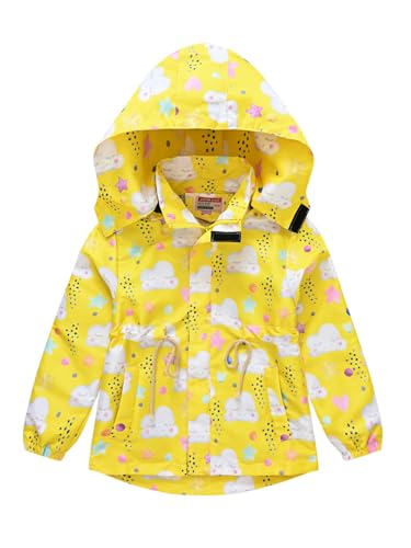 renvena Kids Girls Rain Jacket Lightweight Waterproof Hooded Raincoat Cartoon Print Windbreaker Outerwear