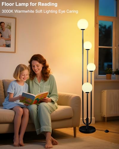 Image of Lightdot Black Globe Floor Lamp 4-Lights Dimmable Floor Lamps with Tray 3000K Bulbs Included Unique Candle Standing Lamp with 5Lbs Heavy Base for Living Room /Bedroom /Sofa Beside /Corner Decor