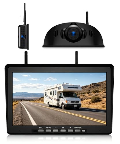 Image of 2-Camera Wireless RV Backup Camera System with 10.1-Inch DVR Monitor, 1 Rear Sharkfin, 1 Side Camera, IP69K Waterproof, IR Night Vision, Compatible with Furrion Pre-Wired Jacks-ZEROXCLUB BY52
