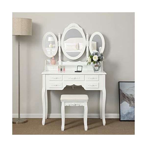 Dressing table, stool and mirror, 7 drawers, 3 mirrors - Image 8