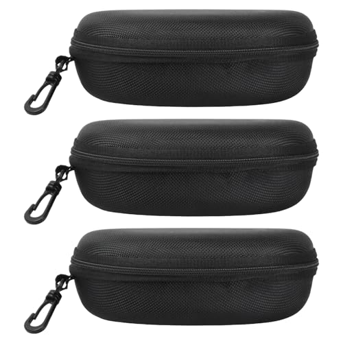 Anseom 3 PCS Sunglasses Case Hard, Black EVA Zipper Sunglasses Storage Bag Portable Sunglasses Glasses Case Zip Hard Shell Waterproof Sunglasses Eyeglasses Case with Plastic Snap Hook