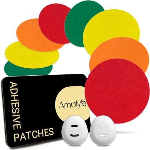 Amolyfe - Dexcom Stelo Adhesive Patches, 20-Pack Waterproof Dexcom G7 Over Patches, 2 Reusable Bump-Proof Caps, 10-Day CGM Protection, Breathable Latex-Free and Hypoallergenic Adhesive (Multi-Color A)