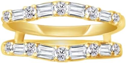 Drizzle Jewels Wedding Band Ring, 2.00 Ct Baguette Cut Lab Diamond Enhancer Guard, 14K Yellow Gold Plated