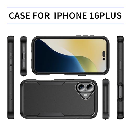Image of Cubix Full Body Armor Cover for iPhone 16 Plus Pouch Hard PC + Soft TPU 3-Layer Military Grade Back Case (Black)