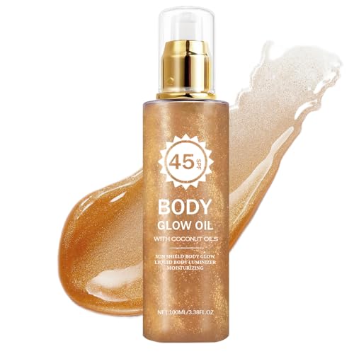 Bronze Body Shimmer Oil - Shimmer Body Lotion with Coconut Oil - Refreshing/Non-greasy, Moisturizing/Shining High-Gloss - Face Body Glitter Oil for Women Daily Use